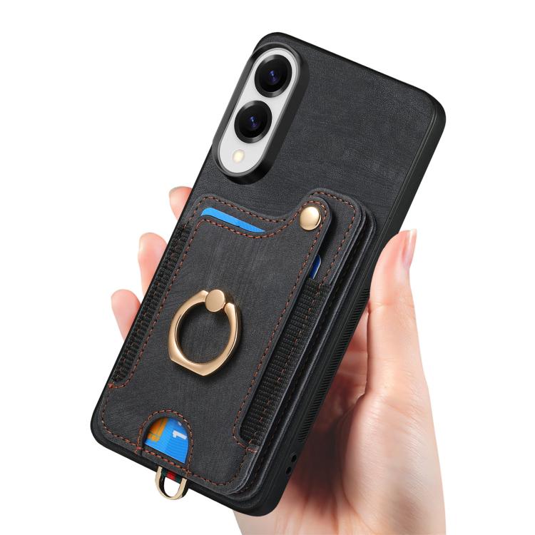 For Samsung Galaxy S25 Edge 5G Retro Skin-feel Ring Multi-card Wallet Phone Case