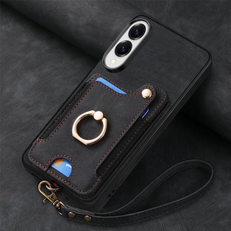 For Samsung Galaxy S25 Edge 5G Retro Skin-feel Ring Multi-card Wallet Phone Case