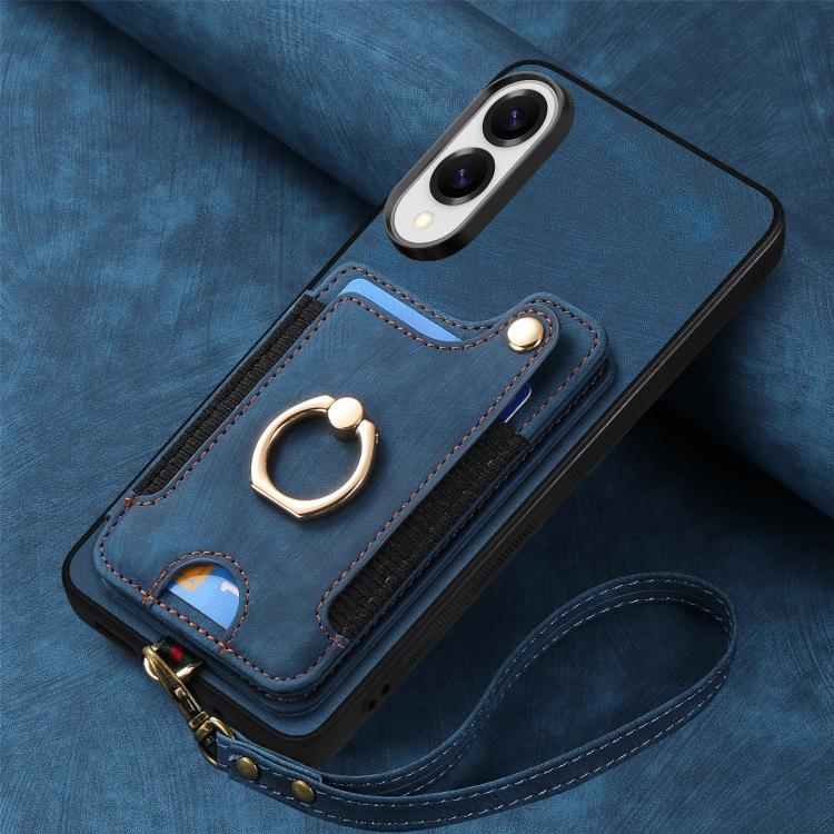 For Samsung Galaxy S25 Edge 5G Retro Skin-feel Ring Multi-card Wallet Phone Case