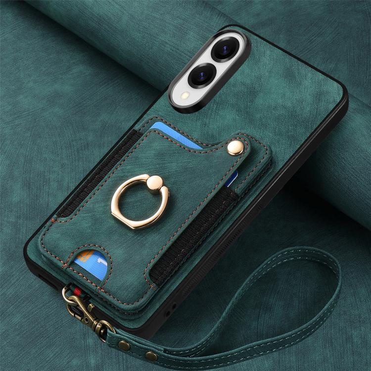For Samsung Galaxy S25 Edge 5G Retro Skin-feel Ring Multi-card Wallet Phone Case