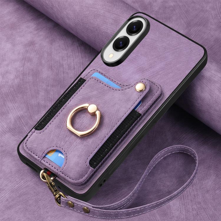 For Samsung Galaxy S25 Edge 5G Retro Skin-feel Ring Multi-card Wallet Phone Case