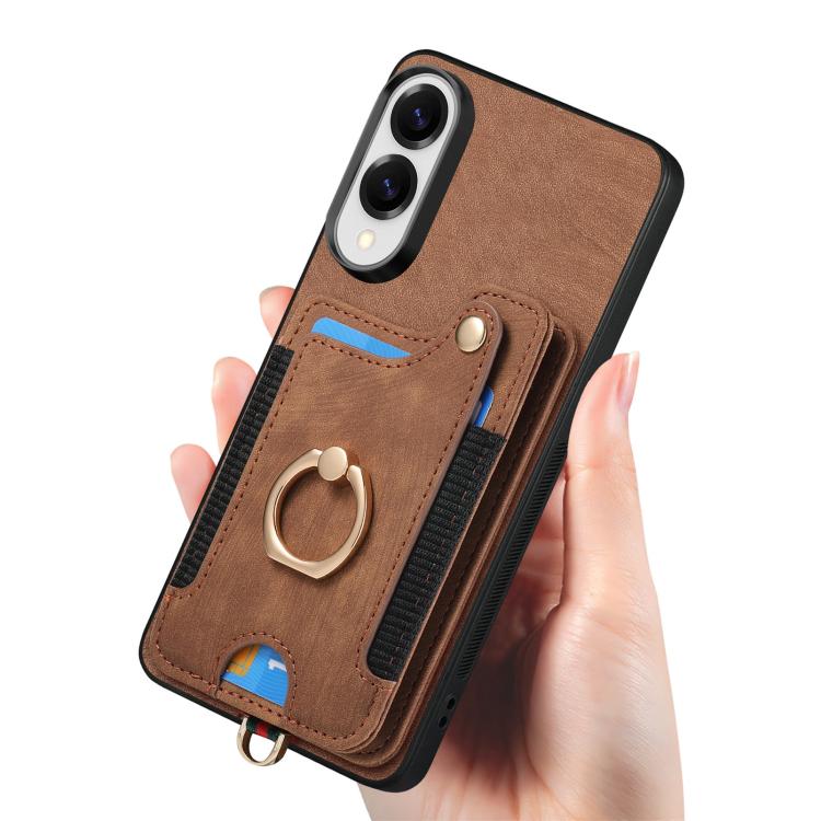 For Samsung Galaxy S25 Edge 5G Retro Skin-feel Ring Multi-card Wallet Phone Case