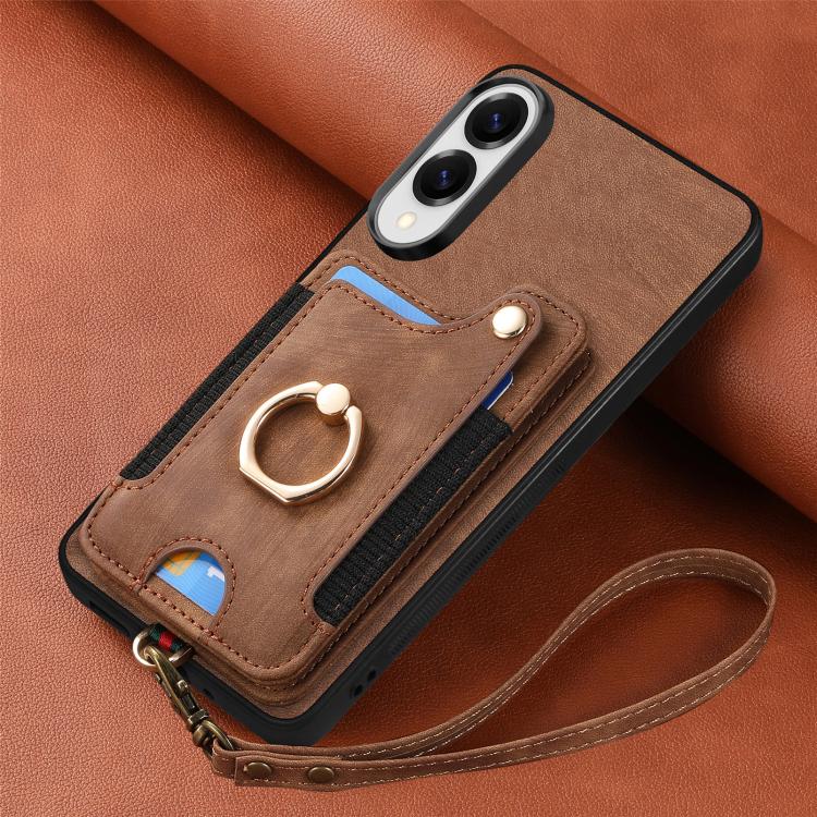 For Samsung Galaxy S25 Edge 5G Retro Skin-feel Ring Multi-card Wallet Phone Case