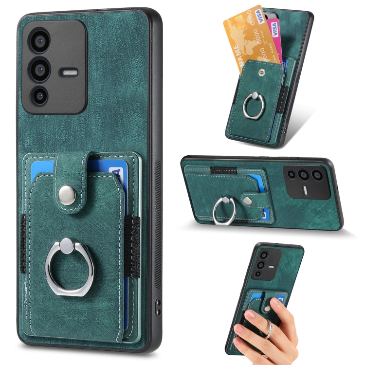 For vivo V23 5G Retro Skin-feel Ring Multi-card Wallet Phone Case