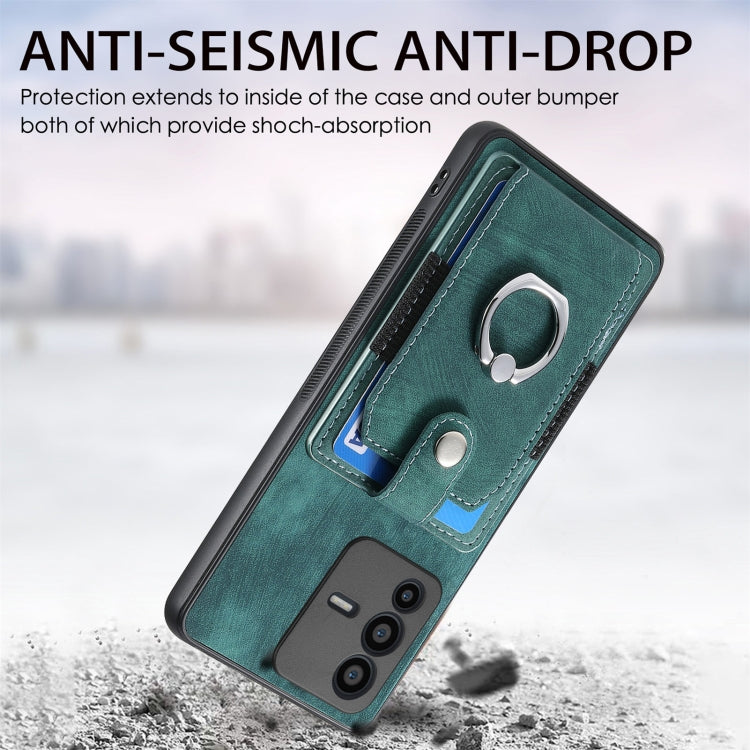 For vivo V23 5G Retro Skin-feel Ring Multi-card Wallet Phone Case