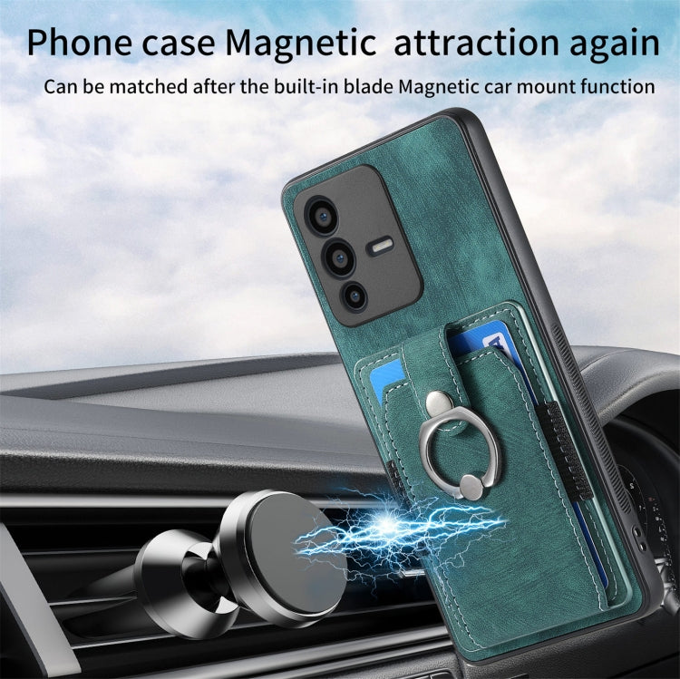 For vivo V23 5G Retro Skin-feel Ring Multi-card Wallet Phone Case