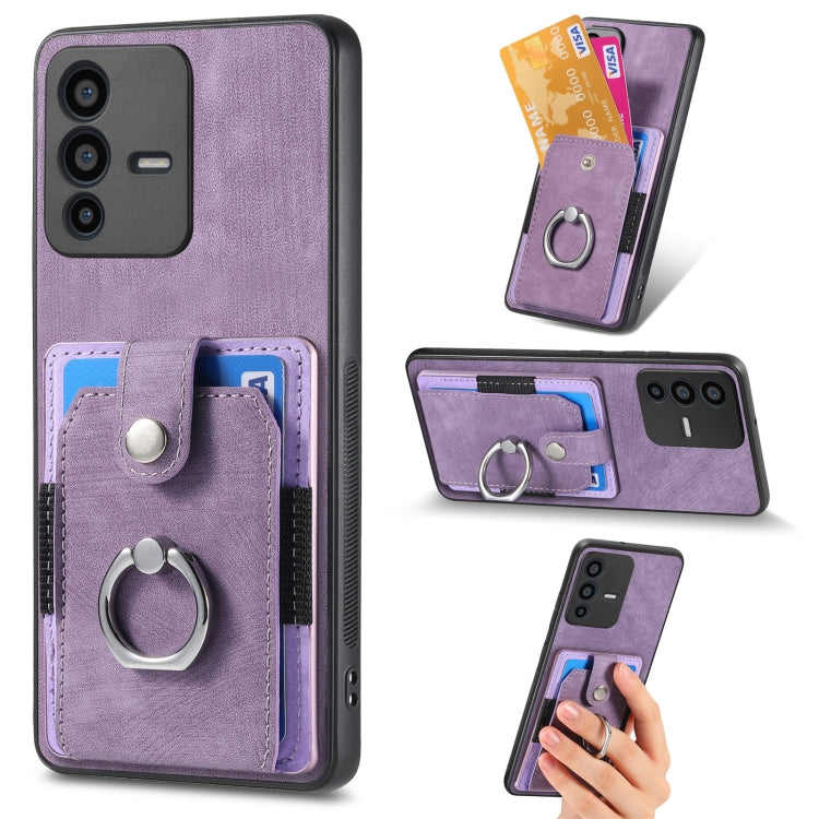 For vivo V23 5G Retro Skin-feel Ring Multi-card Wallet Phone Case
