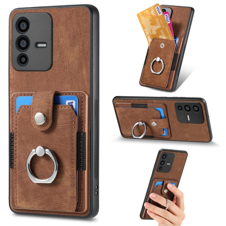 For vivo V23 5G Retro Skin-feel Ring Multi-card Wallet Phone Case