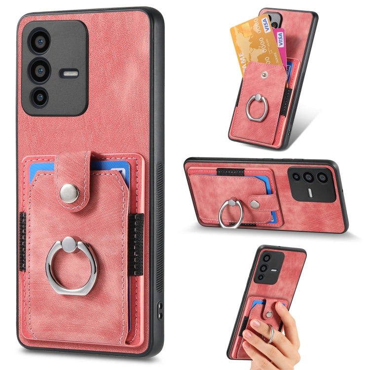 For vivo V23 5G Retro Skin-feel Ring Multi-card Wallet Phone Case