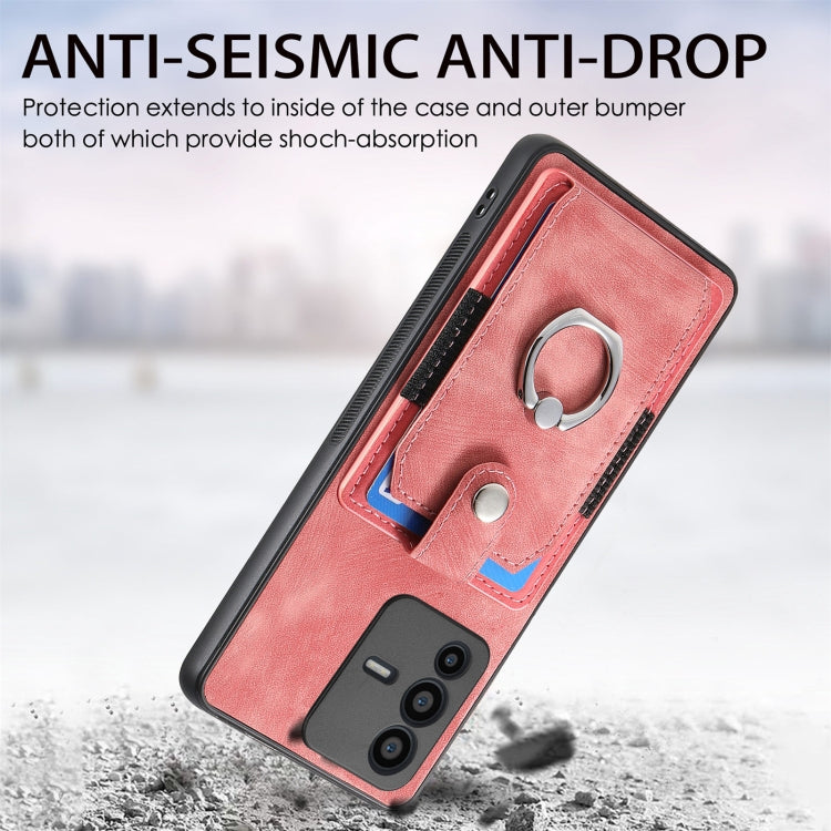 For vivo V23 5G Retro Skin-feel Ring Multi-card Wallet Phone Case