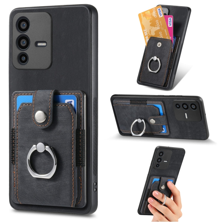 For vivo V23 5G Retro Skin-feel Ring Multi-card Wallet Phone Case