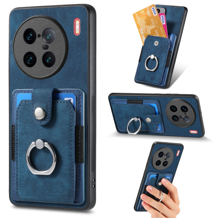 For vivo X90 Pro+ Retro Skin-feel Ring Multi-card Wallet Phone Case