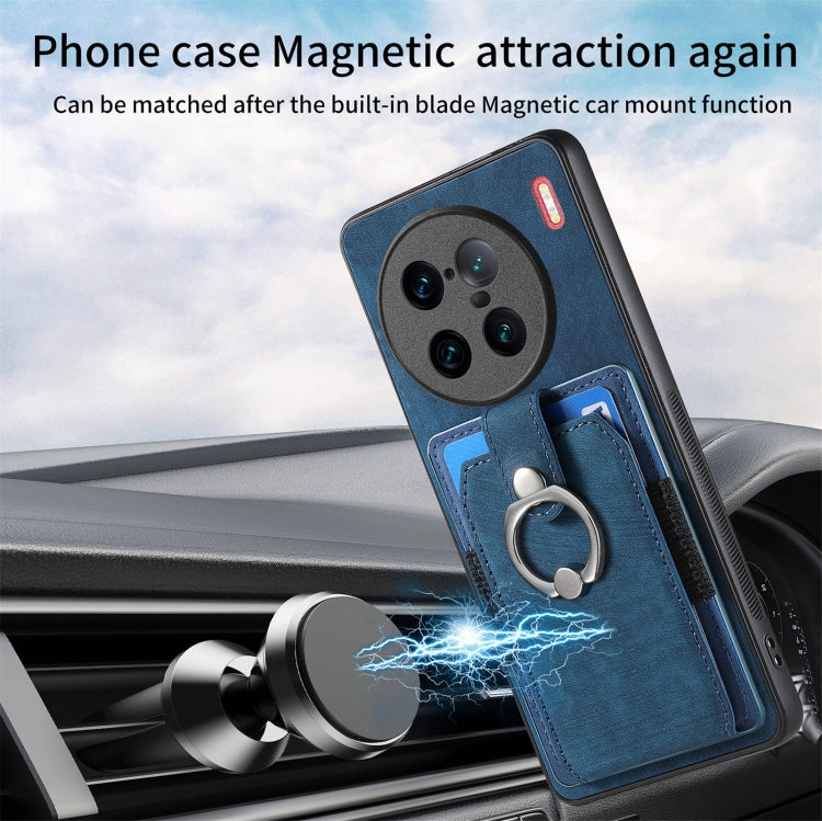 For vivo X90 Pro+ Retro Skin-feel Ring Multi-card Wallet Phone Case