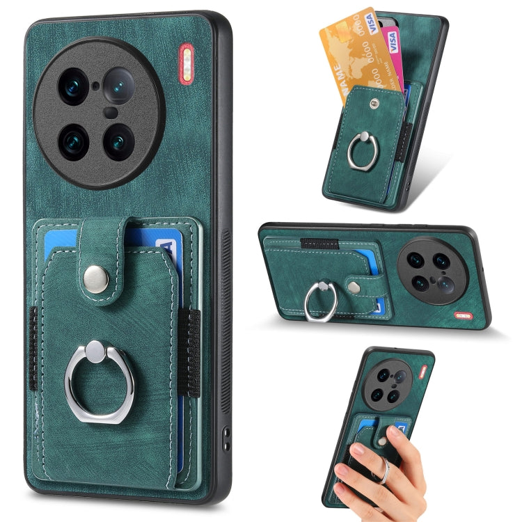 For vivo X90 Pro+ Retro Skin-feel Ring Multi-card Wallet Phone Case