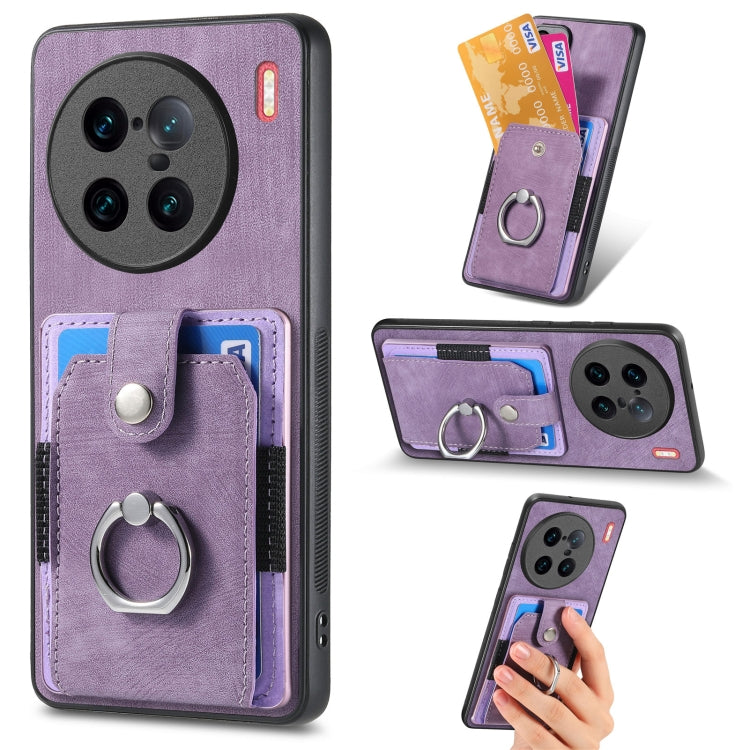 For vivo X90 Pro+ Retro Skin-feel Ring Multi-card Wallet Phone Case