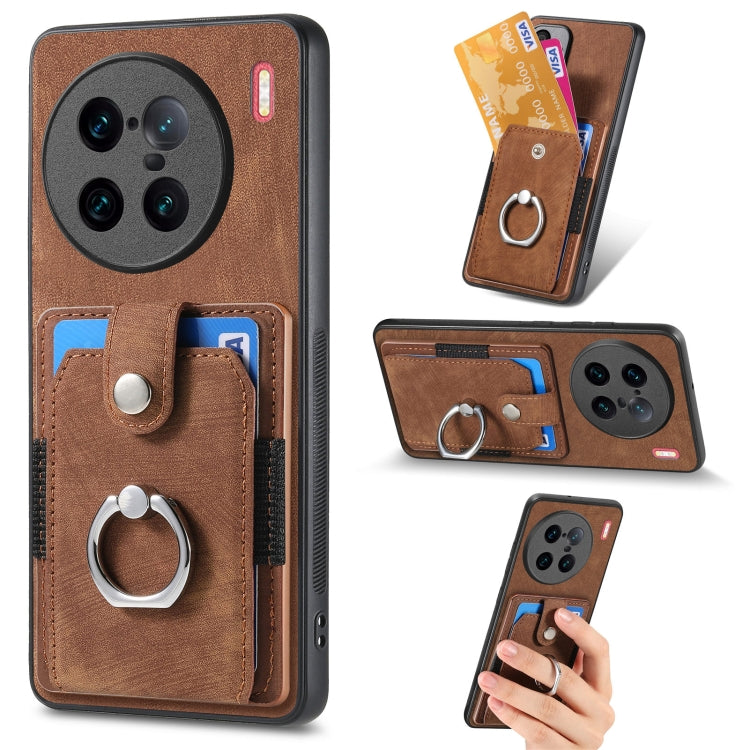 For vivo X90 Pro+ Retro Skin-feel Ring Multi-card Wallet Phone Case