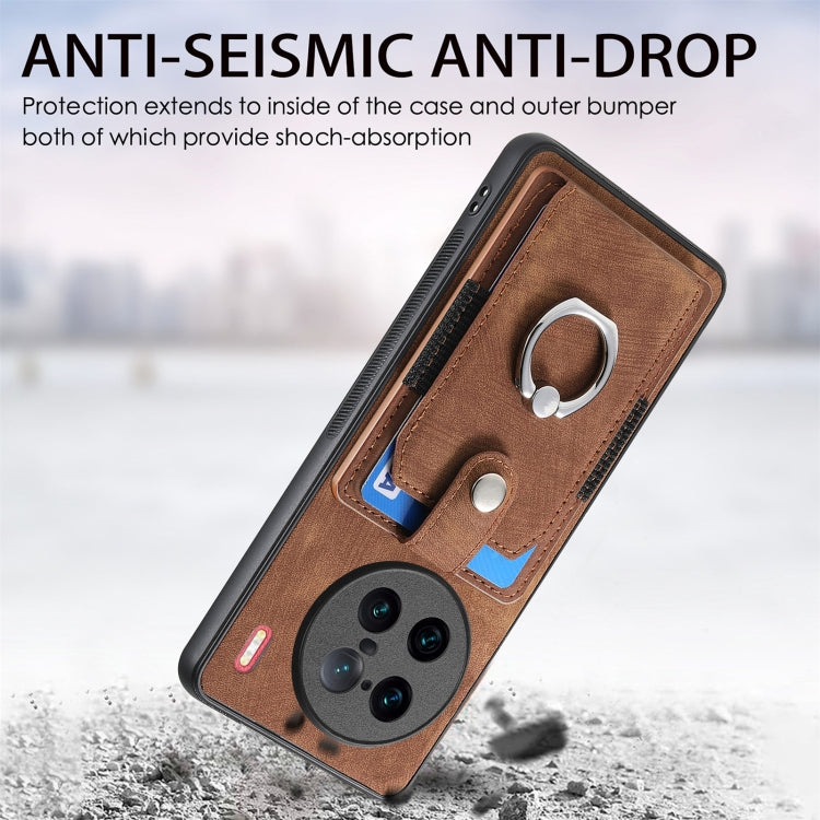 For vivo X90 Pro+ Retro Skin-feel Ring Multi-card Wallet Phone Case