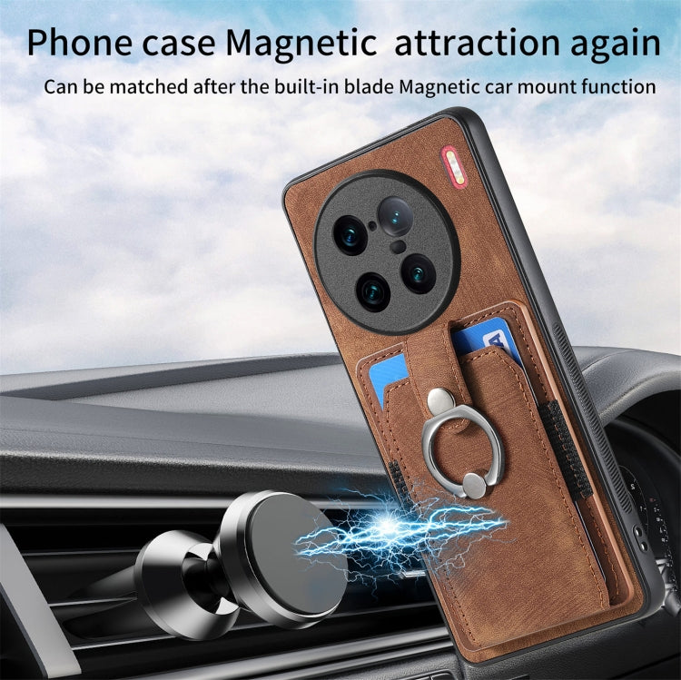 For vivo X90 Pro+ Retro Skin-feel Ring Multi-card Wallet Phone Case