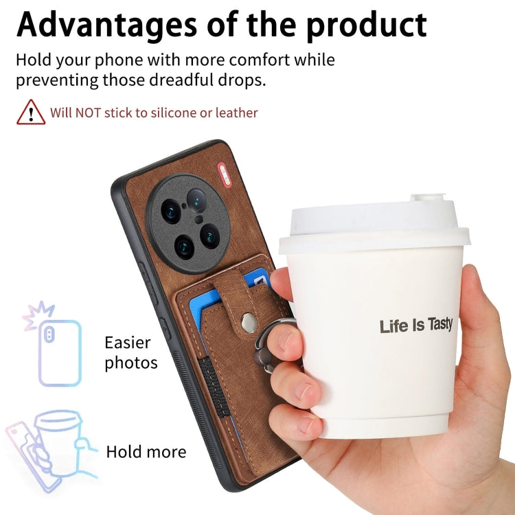For vivo X90 Pro+ Retro Skin-feel Ring Multi-card Wallet Phone Case