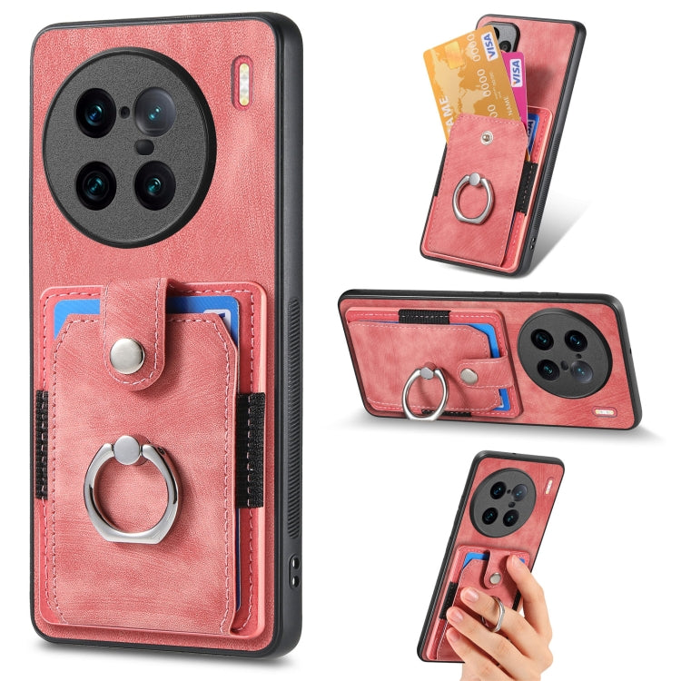For vivo X90 Pro+ Retro Skin-feel Ring Multi-card Wallet Phone Case