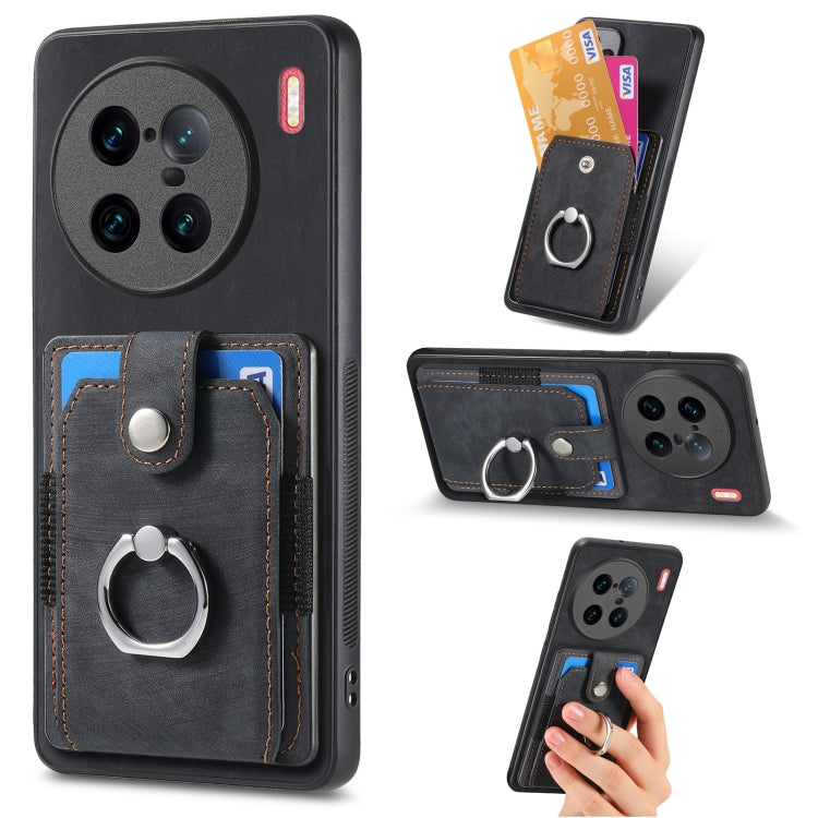 For vivo X90 Pro+ Retro Skin-feel Ring Multi-card Wallet Phone Case