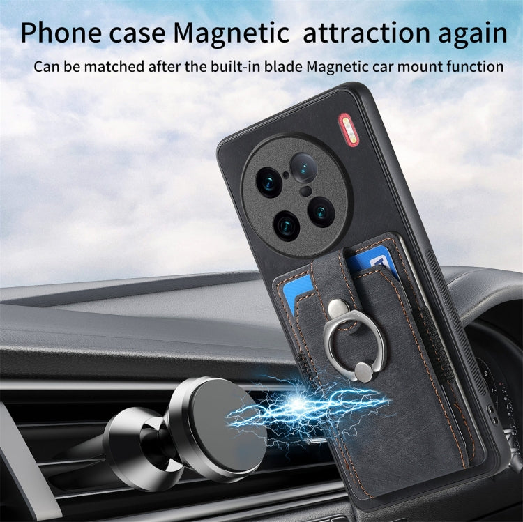 For vivo X90 Pro+ Retro Skin-feel Ring Multi-card Wallet Phone Case