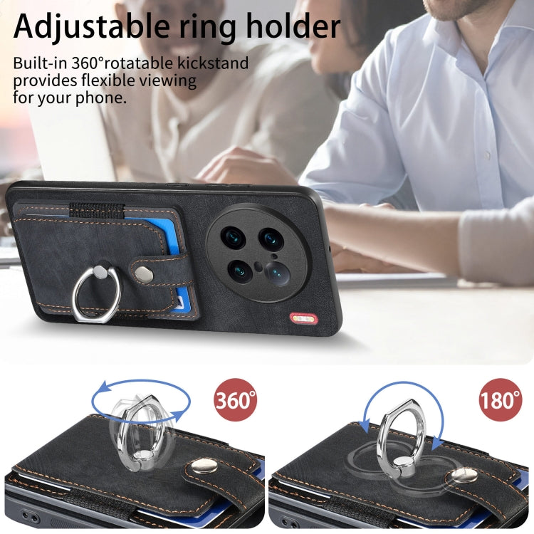 For vivo X90 Pro+ Retro Skin-feel Ring Multi-card Wallet Phone Case