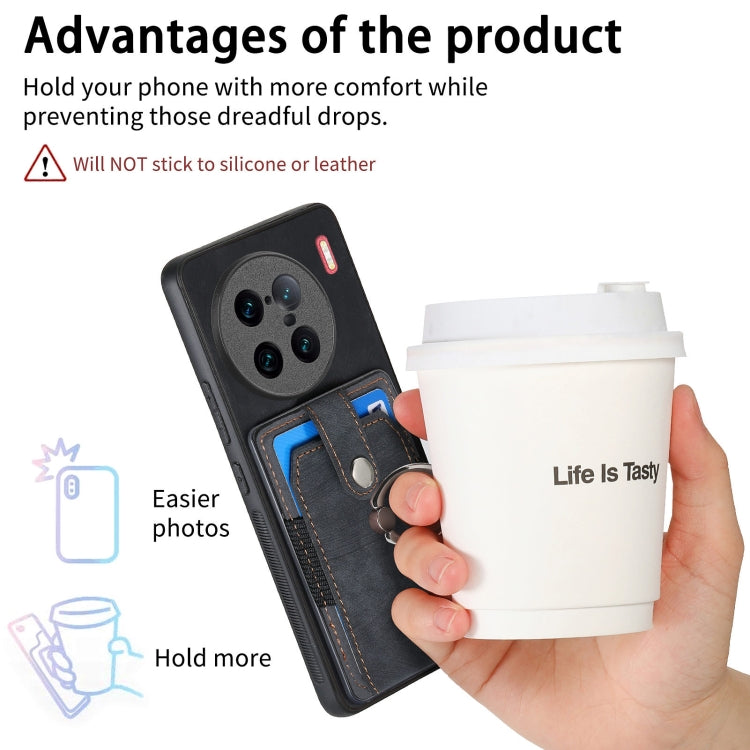 For vivo X90 Pro+ Retro Skin-feel Ring Multi-card Wallet Phone Case
