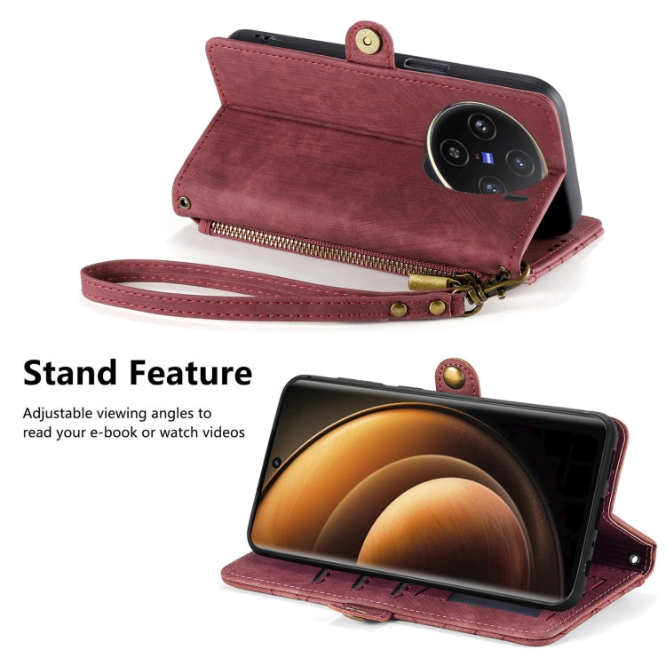 For vivo X100 Geometric Zipper Wallet Side Buckle Leather Phone Case