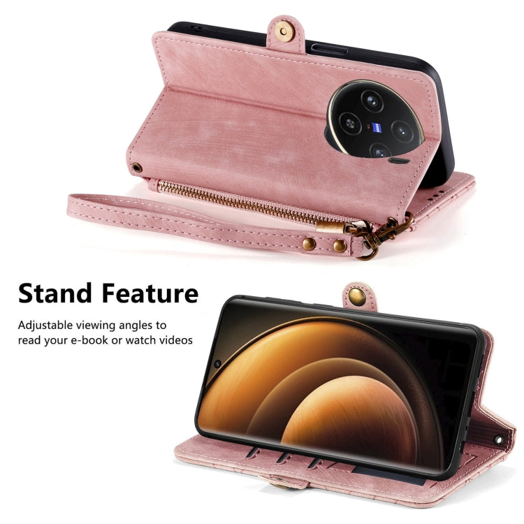 For vivo X100 Geometric Zipper Wallet Side Buckle Leather Phone Case