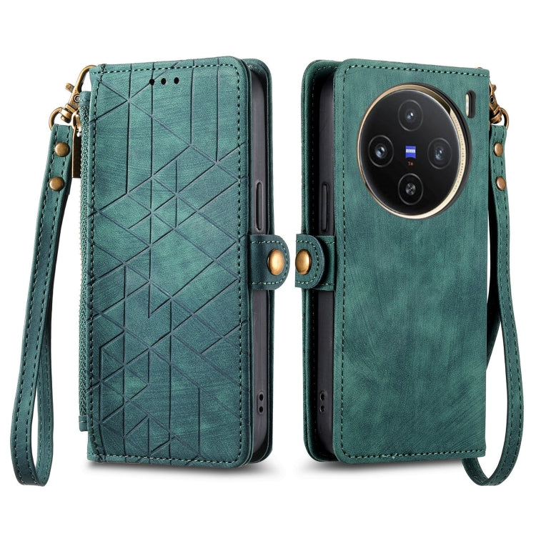 For vivo X100 Geometric Zipper Wallet Side Buckle Leather Phone Case