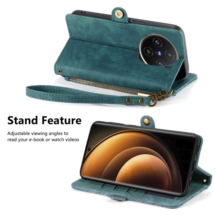 For vivo X100 Geometric Zipper Wallet Side Buckle Leather Phone Case