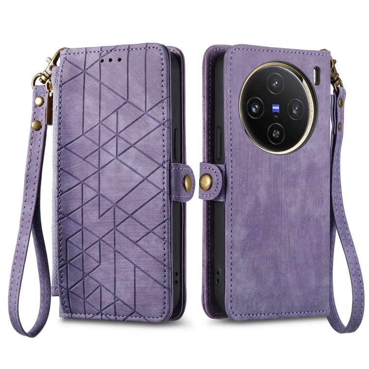 For vivo X100 Geometric Zipper Wallet Side Buckle Leather Phone Case