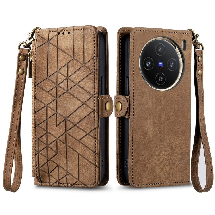 For vivo X100 Geometric Zipper Wallet Side Buckle Leather Phone Case