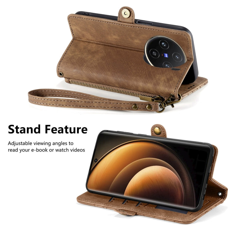 For vivo X100 Geometric Zipper Wallet Side Buckle Leather Phone Case