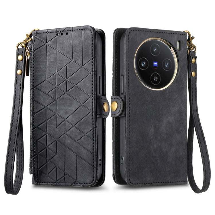 For vivo X100 Geometric Zipper Wallet Side Buckle Leather Phone Case