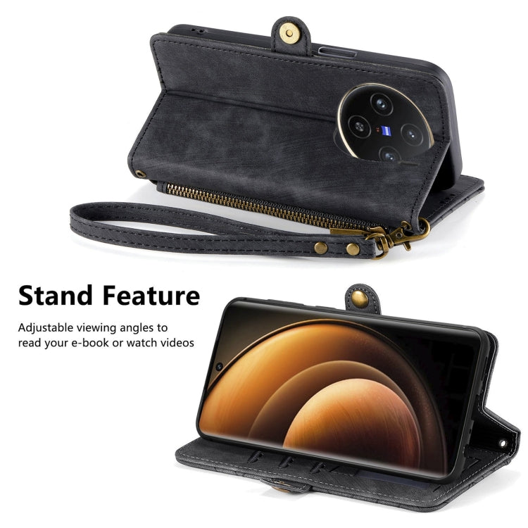 For vivo X100 Geometric Zipper Wallet Side Buckle Leather Phone Case