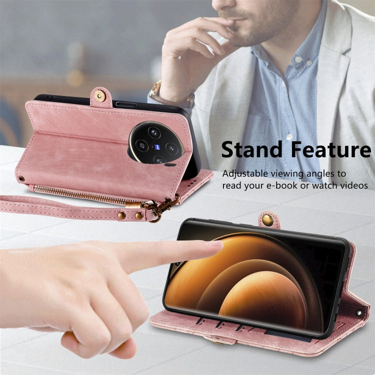 For vivo X100 Geometric Zipper Wallet Side Buckle Leather Phone Case