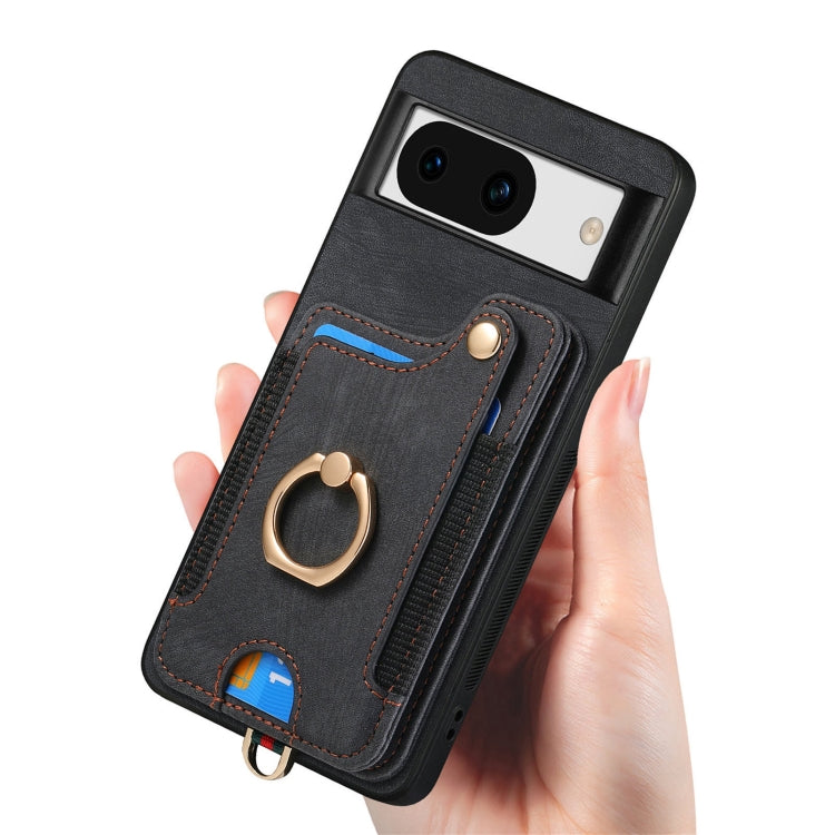 For Google Pixel 8a Retro Skin-feel Ring Multi-card RFID Wallet Phone Case