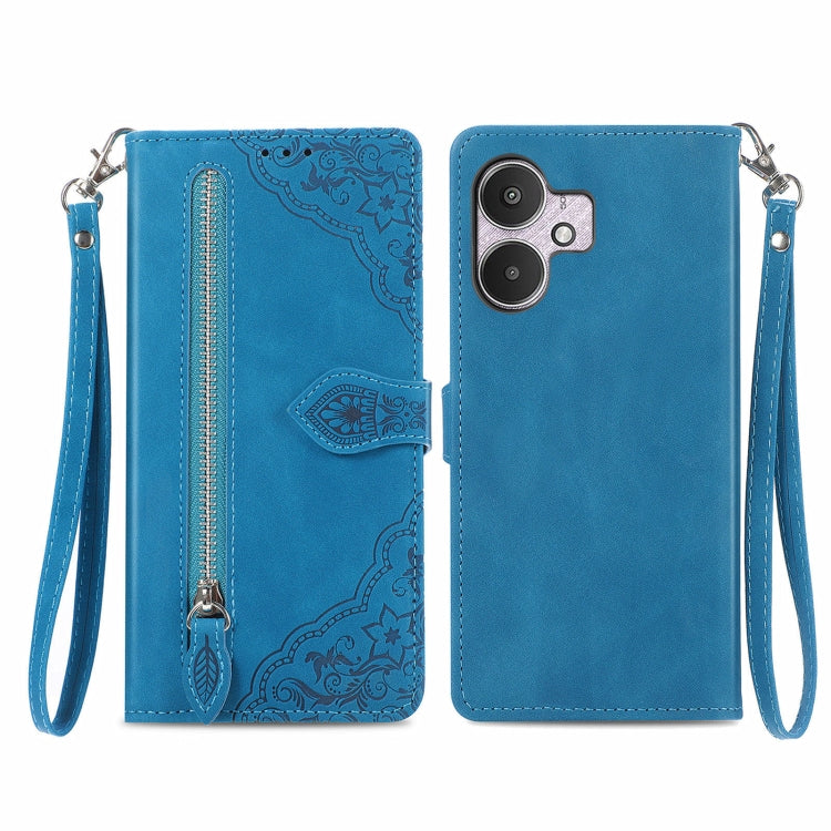For Xiaomi Redmi 13C 5G Embossed Flower Zipper Leather Phone Case