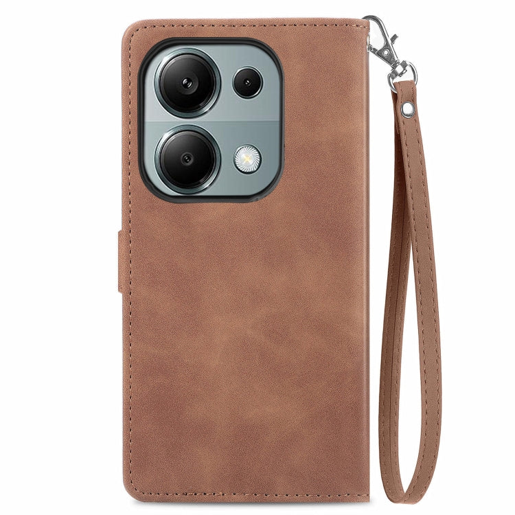 For Xiaomi Poco M6 Pro 4G Embossed Flower Zipper Leather Phone Case