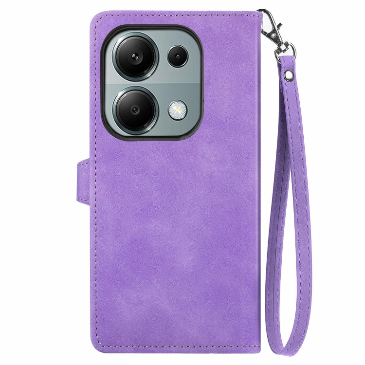 For Xiaomi Poco M6 Pro 4G Embossed Flower Zipper Leather Phone Case