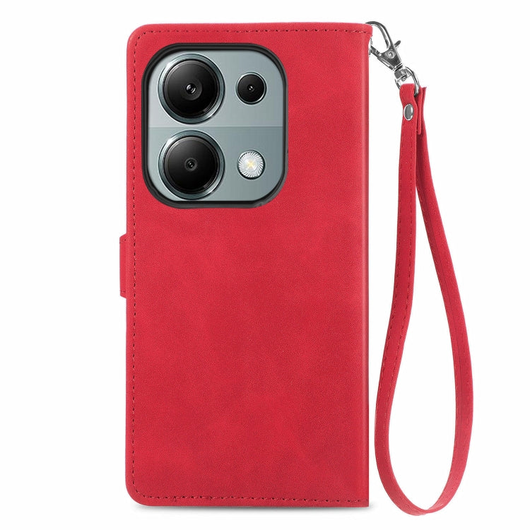 For Xiaomi Poco M6 Pro 4G Embossed Flower Zipper Leather Phone Case