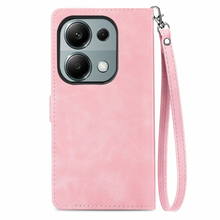 For Xiaomi Poco M6 Pro 4G Embossed Flower Zipper Leather Phone Case