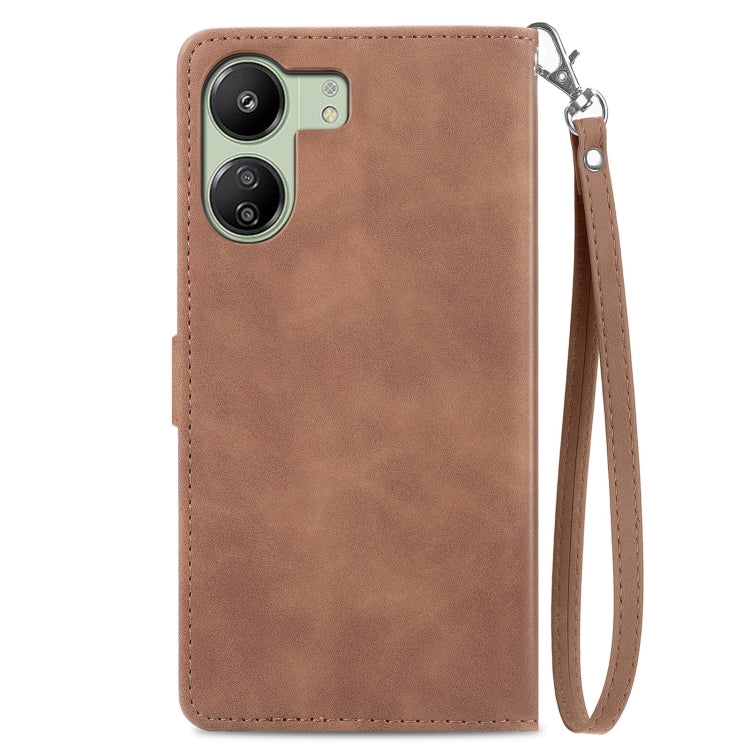 For Xiaomi Poco C65 Embossed Flower Zipper Leather Phone Case