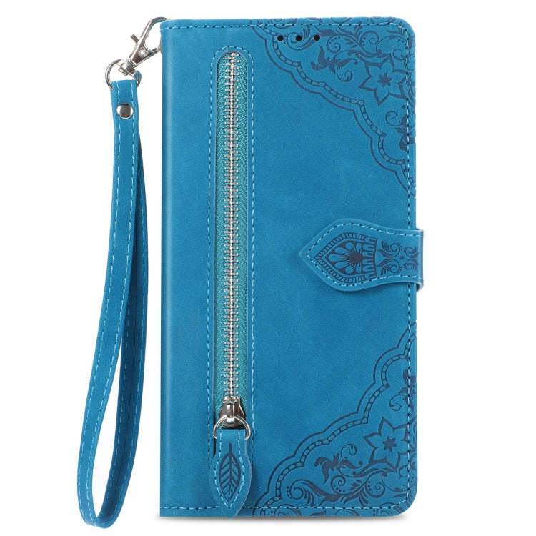 For Xiaomi Poco C65 Embossed Flower Zipper Leather Phone Case