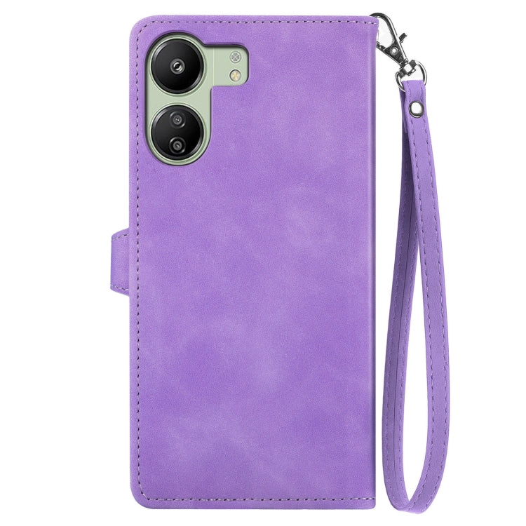 For Xiaomi Poco C65 Embossed Flower Zipper Leather Phone Case