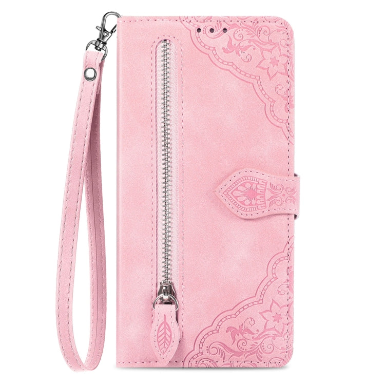 For Xiaomi Poco C65 Embossed Flower Zipper Leather Phone Case