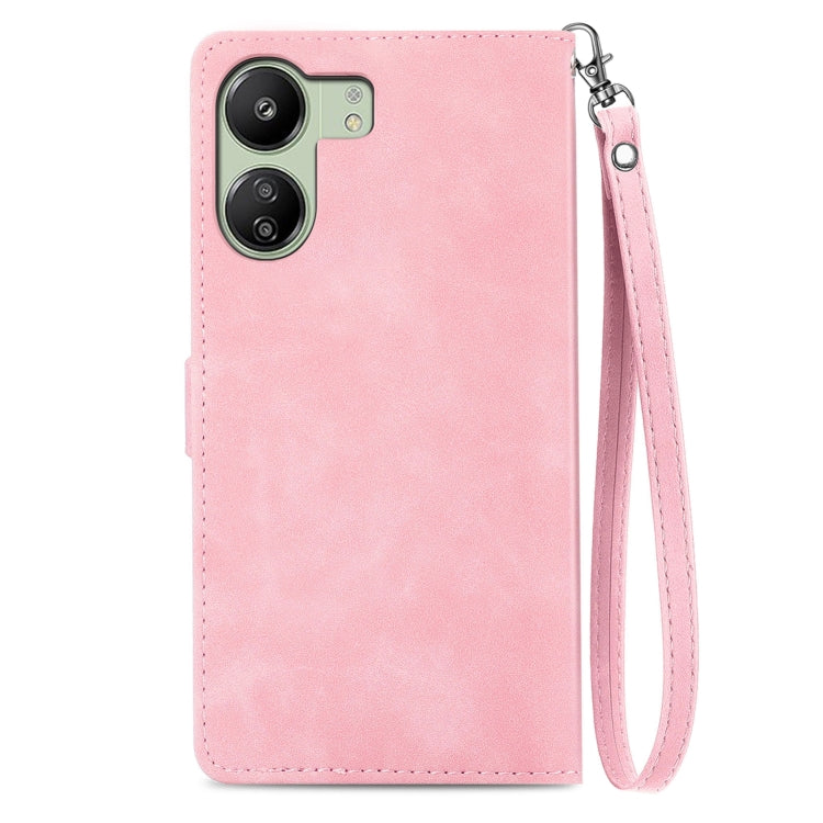 For Xiaomi Poco C65 Embossed Flower Zipper Leather Phone Case
