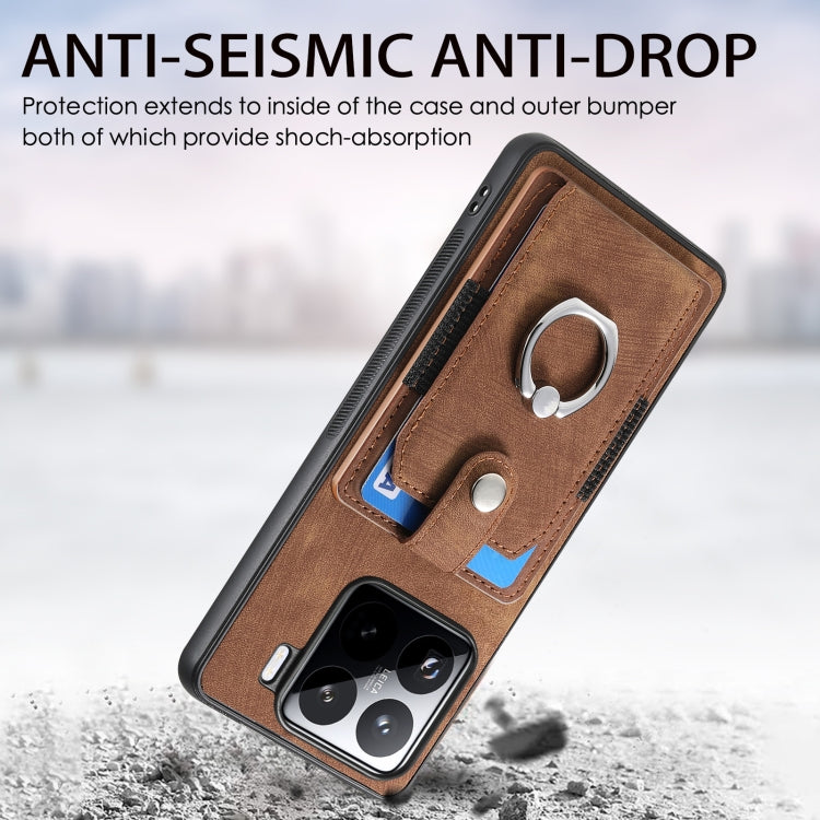 For Xiaomi 15 Pro Retro Skin-feel Ring Card Wallet Phone Case